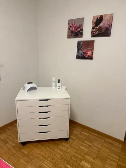 Equipment trolley with skincare products in the treatment room
